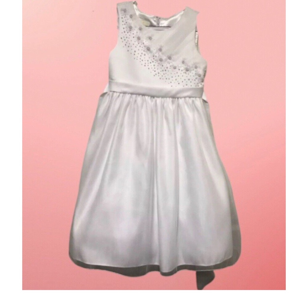 White Beaded Wedding Pageant Flower Girl Dress
